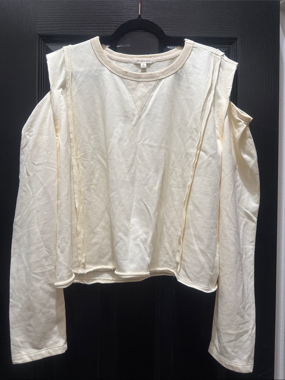Cream Cold Shoulder Long Sleeve Top